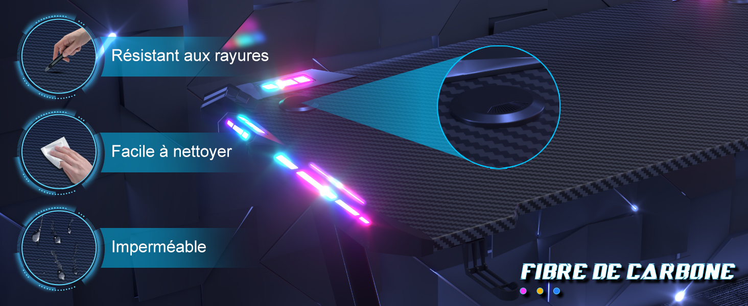 Ігровий стіл JUMMICO з RGB LED-підсвіткою, стійкий комп'ютерний стіл для геймерів та домашнього офісу, з тримачем для навушників та підстаканником, 120 x 60 см, чорний