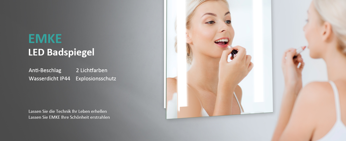 Дзеркало для ванної кімнати EMKE з підсвічуванням 60x80 см, 2 кольори світла, антизапарник, вимикач-кришка, IP44, енергозберігаюче LED, 60L x 80B см