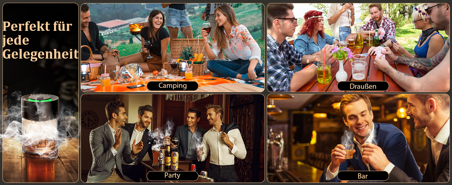 iDiskk Набір для копчення коктейлів: електричний димогенератор для віскі, бурбон, міксологія, вбудований запальник, 6 дерев'яних стружок