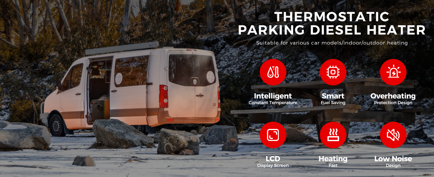Автономний дизельний обігрівач 8кВт 12/24/230В для кемпера та авто з Bluetooth, керуванням через додаток, функцією автостарт-стоп та вентиляцією