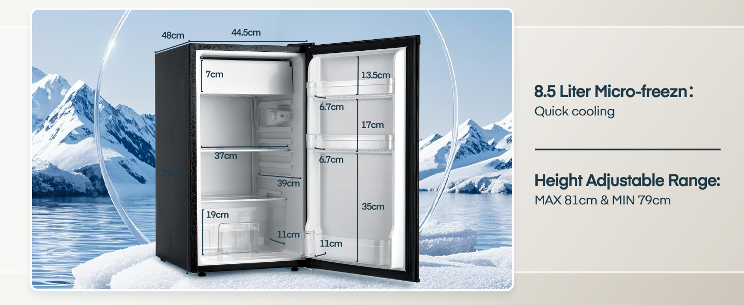 Компактний холодильник FOHERE на 90л з морозильною камерою, відділенням для овочів та 7 рівнями регулювання температури, чорний