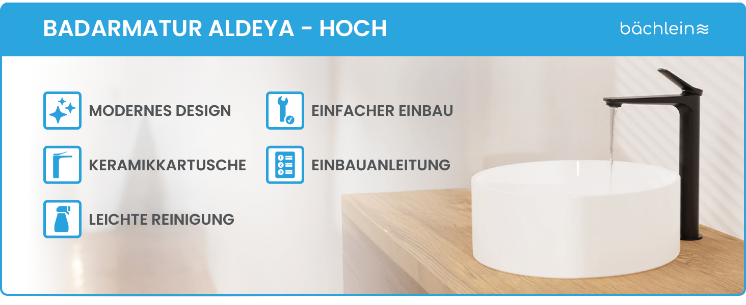 Чорний матовий змішувач для умивальника Bächlein Aldeya - набір для монтажу, сучасний дизайн