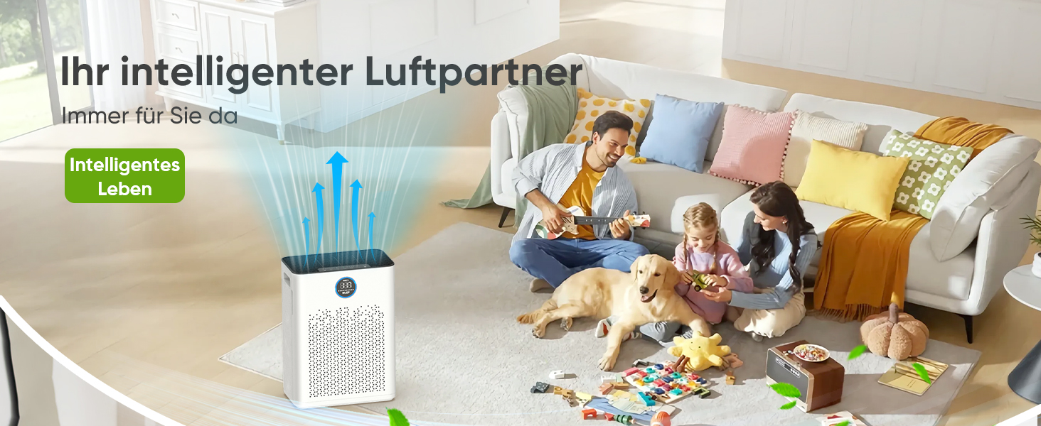 Повітряний фільтр з керуванням через додаток, HEPA H14, фільтр з активованим вугіллям, розумний очищувач повітря для дому з Alexa, для великих приміщень, Smart WiFi, KJ3-7S