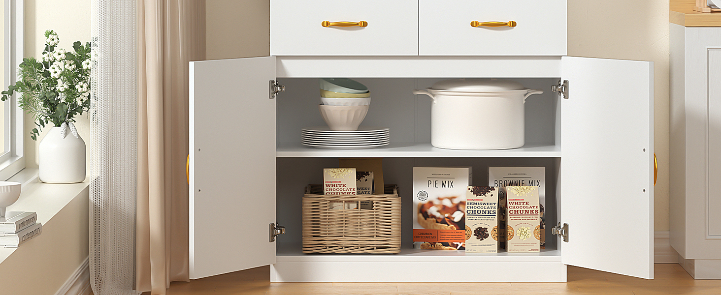 Кухонна шафа VOWNER з робочою поверхнею, буфет на 4 дверцята, шафа-вітрина, буфет з регульованими полицями, 80 x 40 x 180 см, для кухні, вітальні, офісу, їдальні (білий)