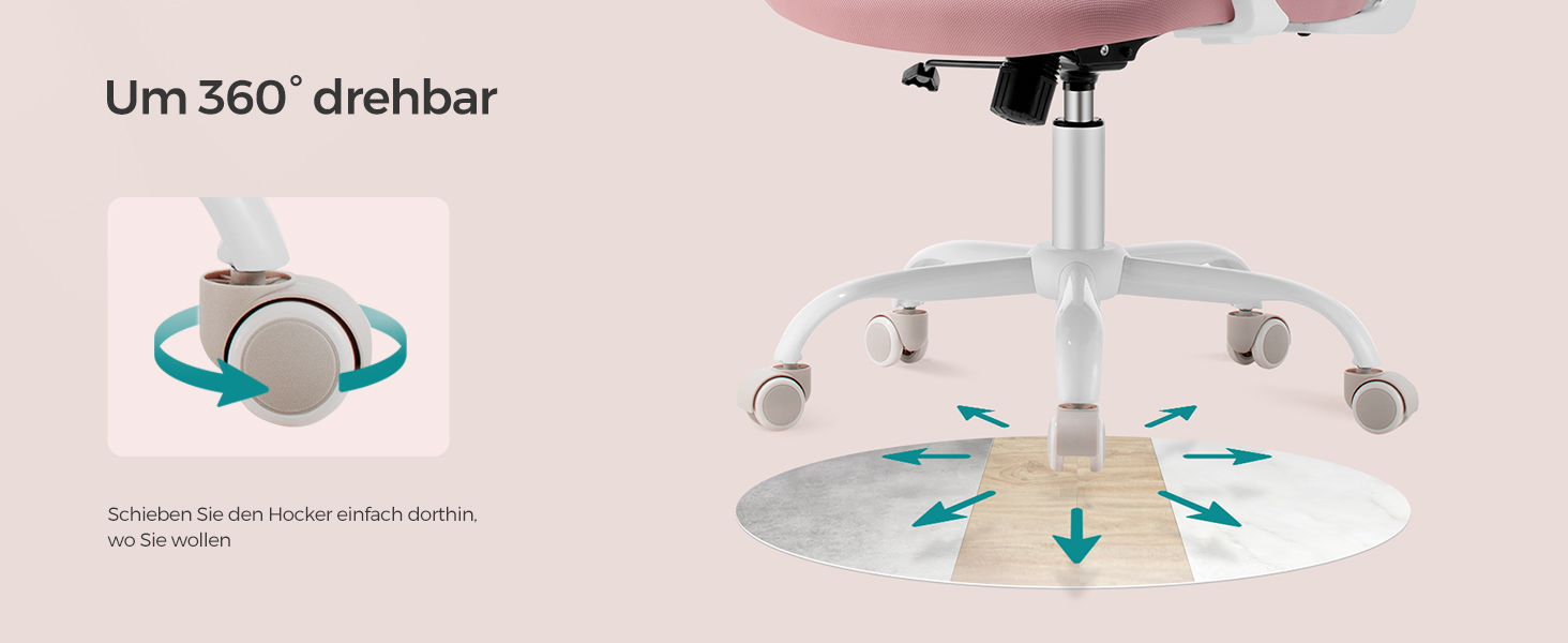 Ергономічне офісне крісло SONGMICS для комп'ютера, сітчасте стілець для робочого столу з функцією гойдання, регулюванням висоти, пастельно-рожеве, до 120 кг, OBN022GD01