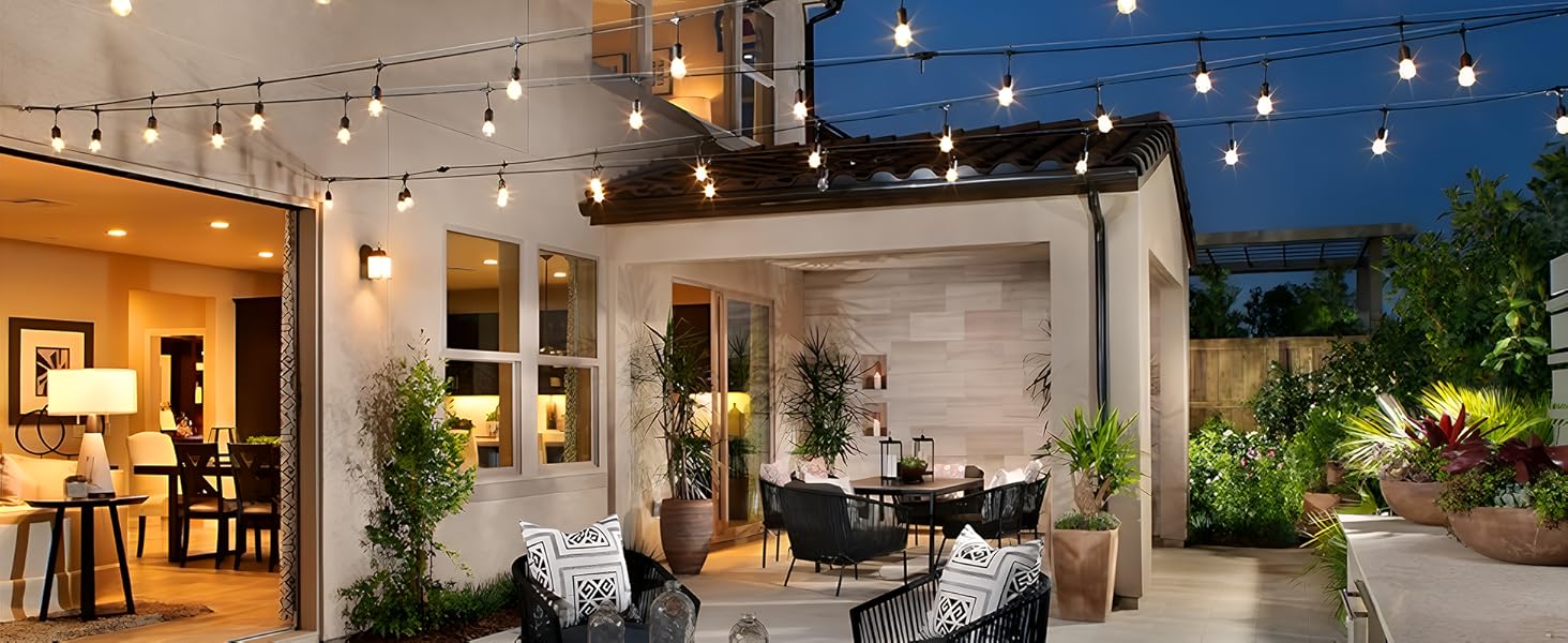 BRIMAX LED гірлянда для вулиці, 30 метрів, AC220-240V, IP44, 46+4 лампочки G40 E12 1W, 2200K тепле біле світло, розширювана, для кемпінгу, ярмарку, саду, вечірки