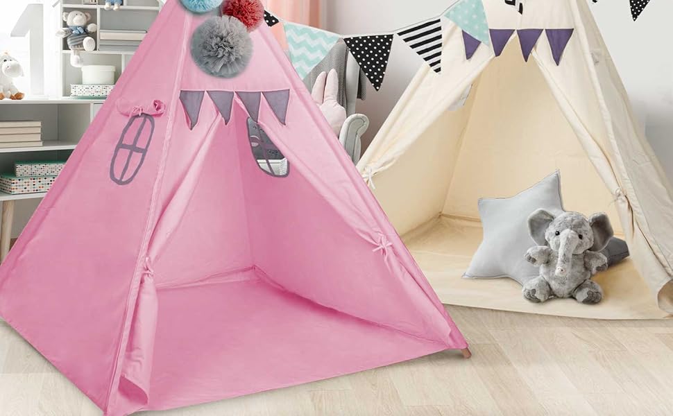 Дитячий намет-типі з натуральних матеріалів Kinder-Spielzelt Tipi - ідеальний подарунок для дитячої кімнати. Намет з бавовни та дерева для гри в приміщенні та на вулиці (Бежевий)