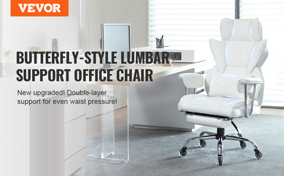 Офісне крісло VEVOR з регульованим нахилом спинки, біле, універсальний розмір