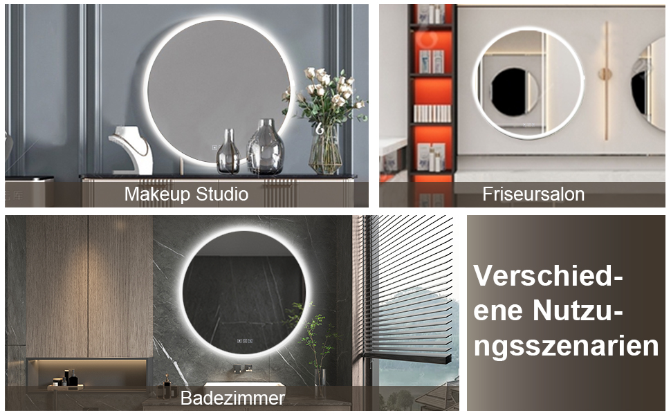 Дзеркало для ванної кімнати Furduzz LED з підсвічуванням, 700 мм, сенсорне керування, диммування, 3 кольори, проти запотівання, пам'ять, 70x70 см