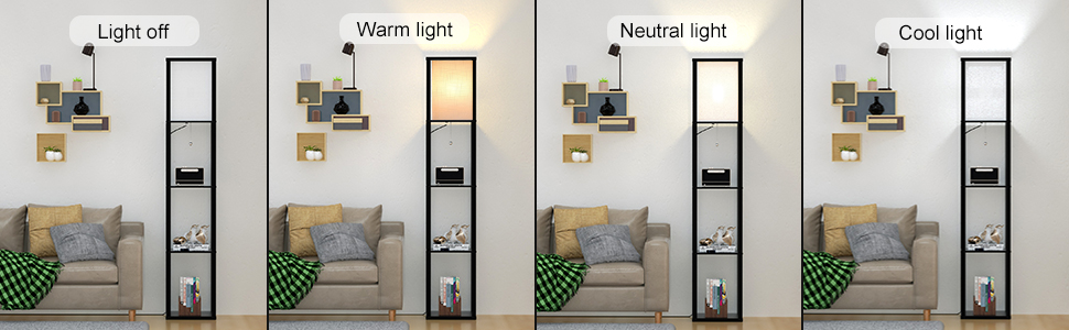 Торшер з дерев'яною поличкою Stehlampe, чорний, 3 режими світла, 1.62м для вітальні, спальні, офісу