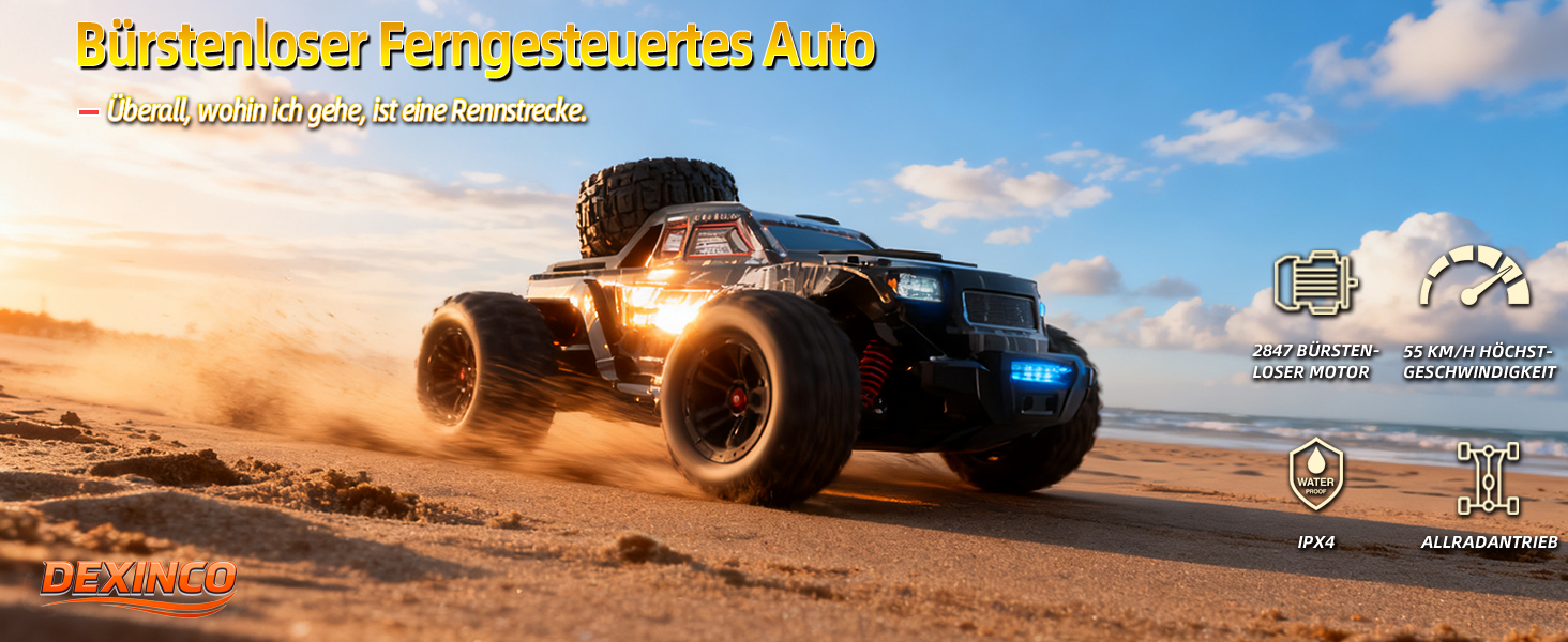 Радіокерований позашляховик Monster Truck 1:16 4WD 40 км/год, водонепроникний, з двома акумуляторами, чорний