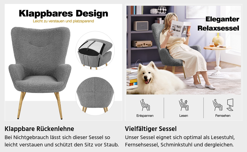 Крісло-мішок Yaheetech з поліестерним покриттям, крісло для телевізора, крісло з підлокітниками, м'яке крісло, крісло-релакс, крісло для відпочинку, біле (сіре, без пуфа)