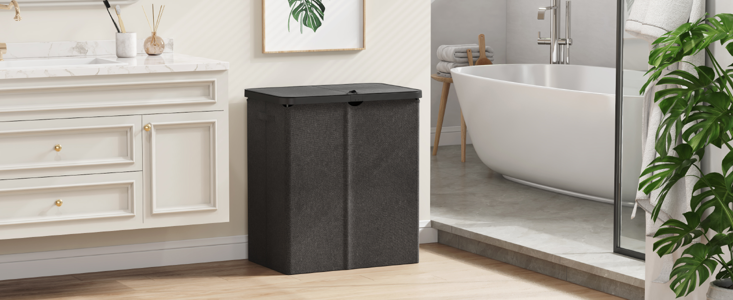 Кошик для білизни з кришкою Lifewit, великий кошик для білизни з пластиковим каркасом, складний, 145л, темно-сірий