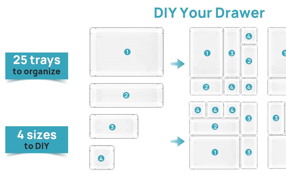 Система організації ящиків, 4 розміри, прозорий пластик, для макіяжу, кухні, ванної кімнати, офісу, 37 шт.