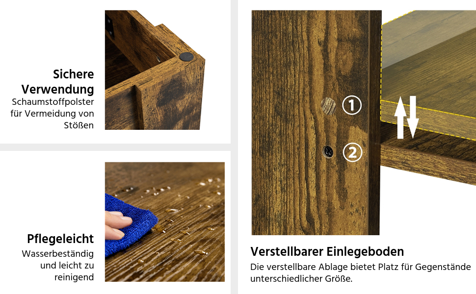 Журнальний столик Yaheetech з регульованою висотою та прихованим місцем для зберігання, колір: іржавий коричневий (120 x 59 x (49,5-63,5) см)