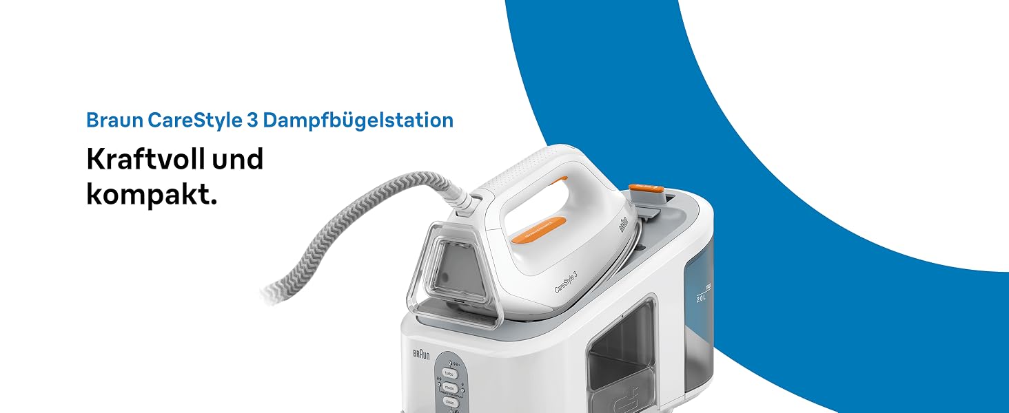 Парова станція Braun CareStyle 3 IS 3132 WH з підошвою FreeGlide 3D, тиск 6 бар, резервуар 2 л, 2400 Вт, білий/помаранчевий