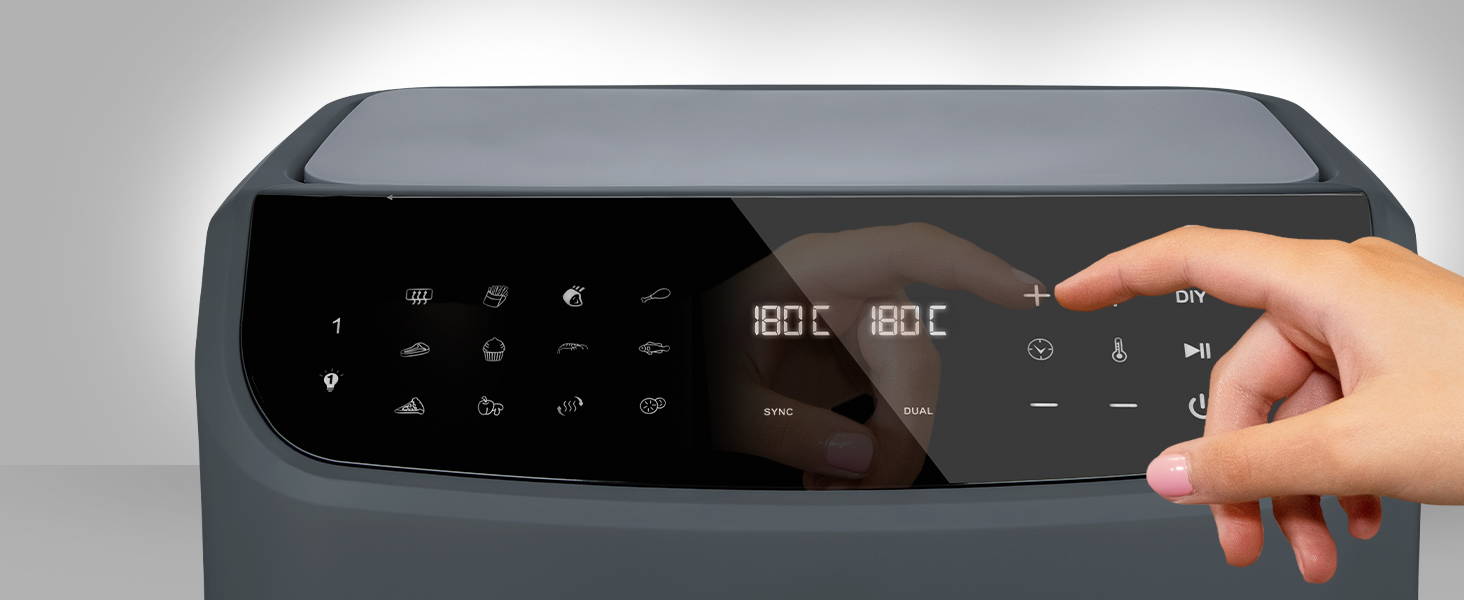 MEDION P20 XXL Фритюрниця з гарячим повітрям з 2 камерами (8,7 л, Airfryer, 2600 Вт, подвійна камера, 10 автоматичних програм, 2 висувні ящики, віконце, Dual Airfryer, ILAG PFAS-free, MD11760) матово-білий, матово-сірий