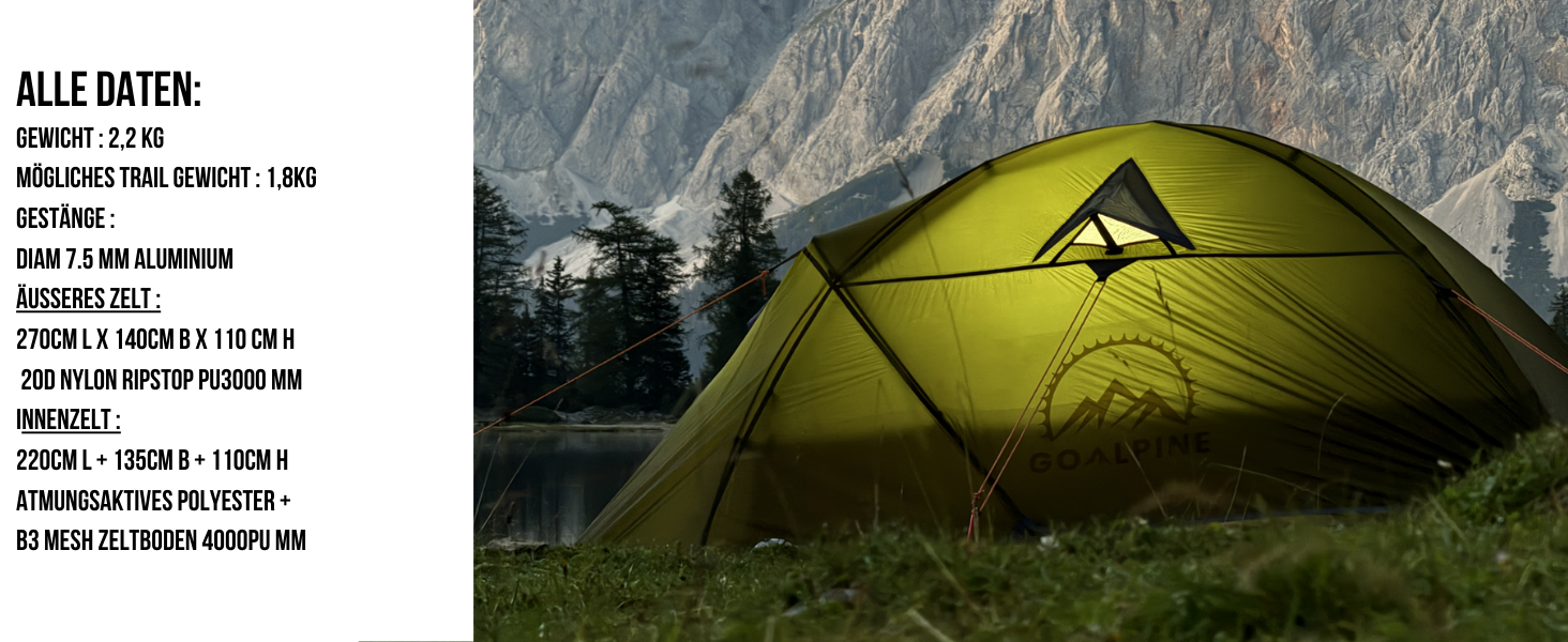 Намет GOALPINE ESKAPADE II 2-місний, водонепроникний 4000 мм, ультралегкий для походу, гірського туризму та велотуризму, 3-4 сезони, зелений