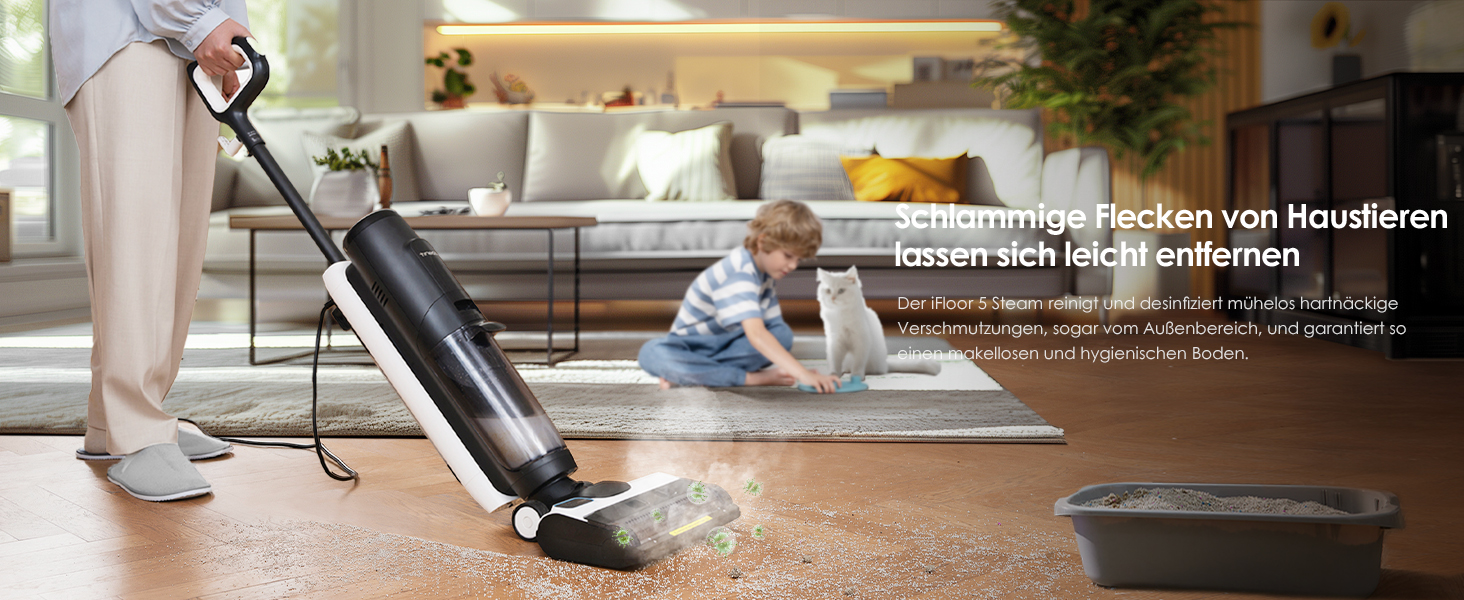 Tineco Floor ONE iFloor 5 Steam: Пилосос 2-в-1 для вологого та сухого прибирання з гарячим повітрям, 20 кПа, 40 хв роботи
