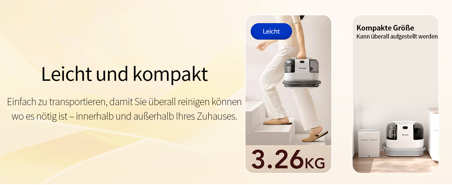 COCEAN Потужний пилосос для миття килимів та м'яких меблів, 18Kpa, для дому та автомобіля, білий