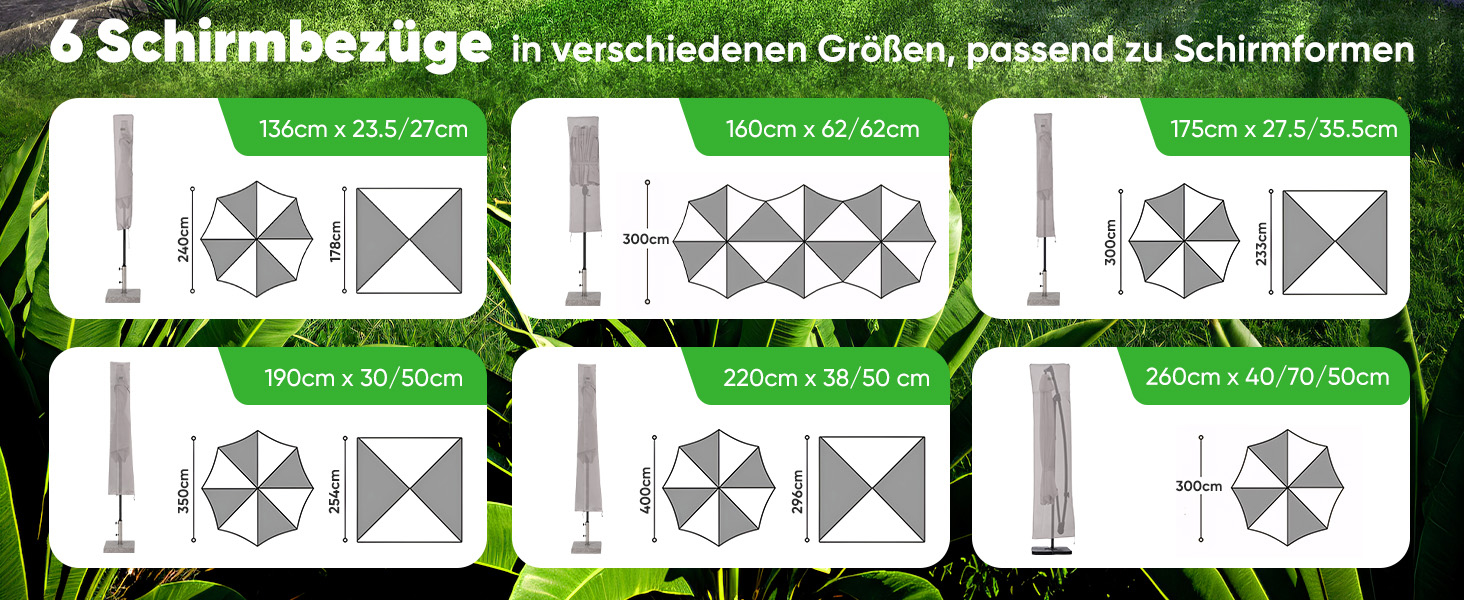 Захисний чохол для парасольки/газонного парасольки, сірий, 260x65 см