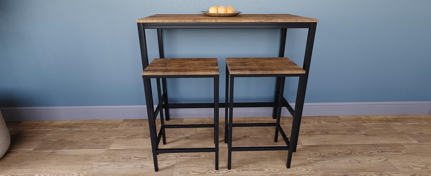 Набір барного столу Vida Designs Roslyn 2 з 2 барними стільцями, індустріальний стиль, сталеве каркас, темне дерево