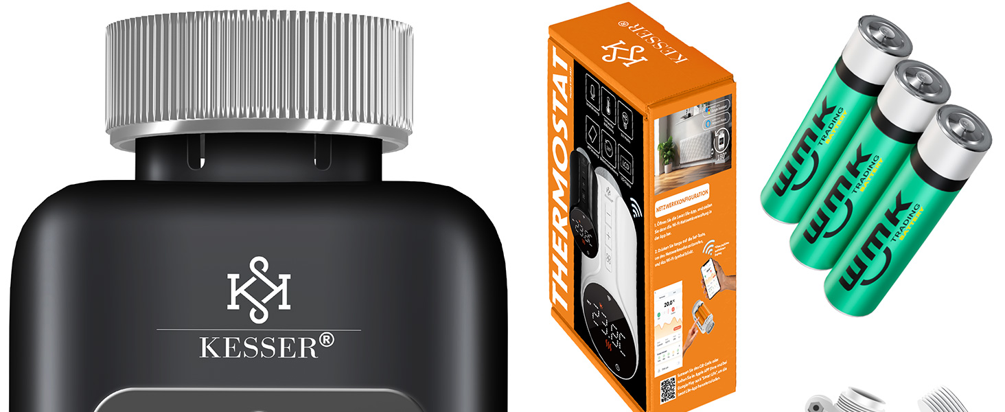 KESSER® WiFi термостат на радіатор опалення з керуванням через додаток Smart Home | Комплект 2 шт, білий. Сумісний з Alexa та Google Assistant. Економія енергії!
