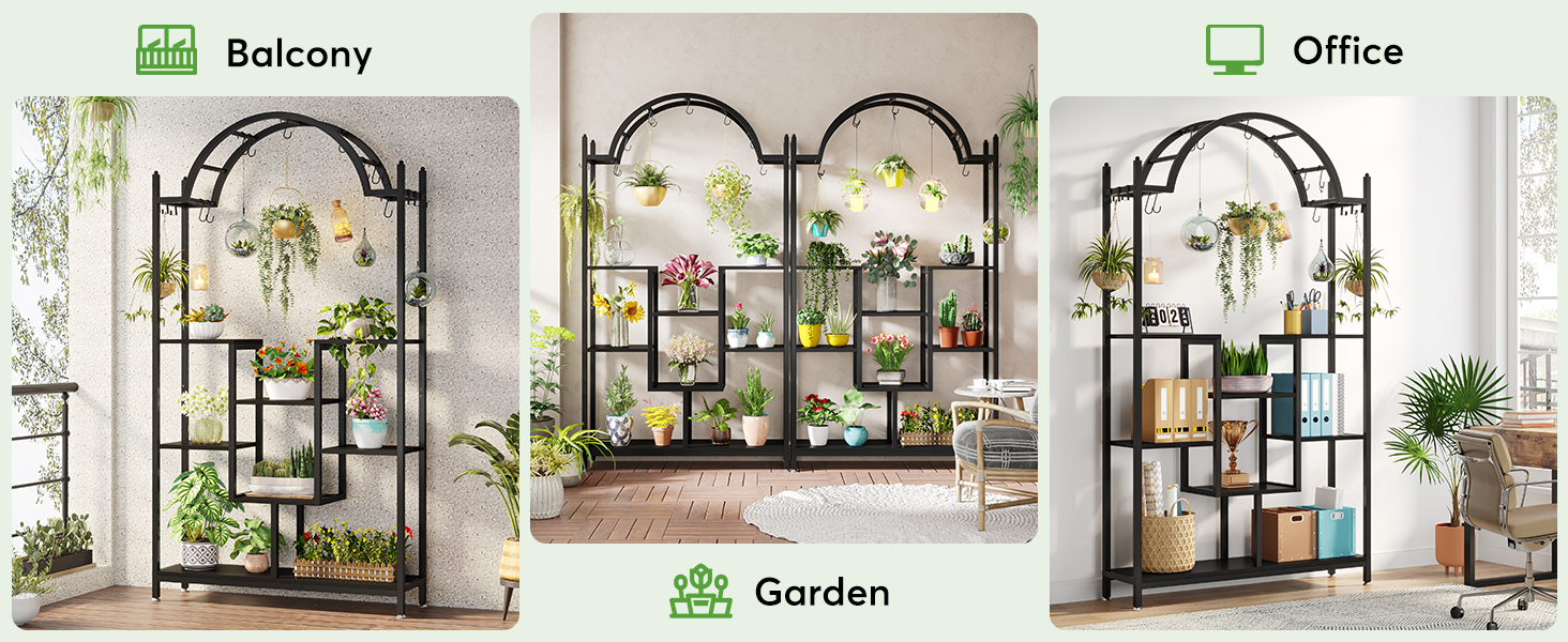 Плантатор Tribesigns з 5 полицями для дому, металева конструкція, полиці-арки з гачками, велика підставка для квіткових горщиків, для саду, балкону, вітальні, білий та сірий