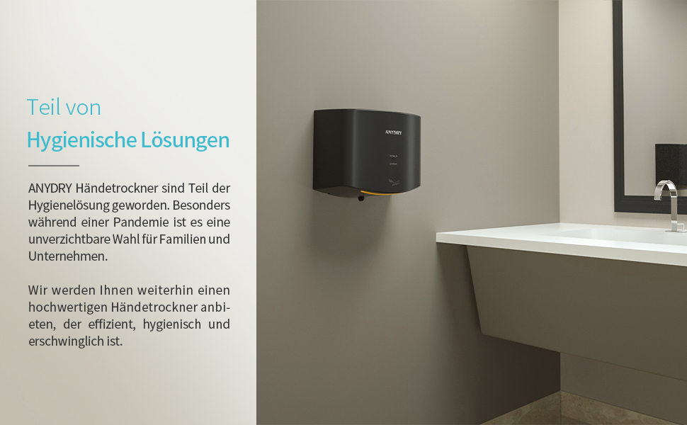Anydry 2630S - Компактний електричний сушар для рук, автоматичний, настінний, для дому та бізнесу, чорний