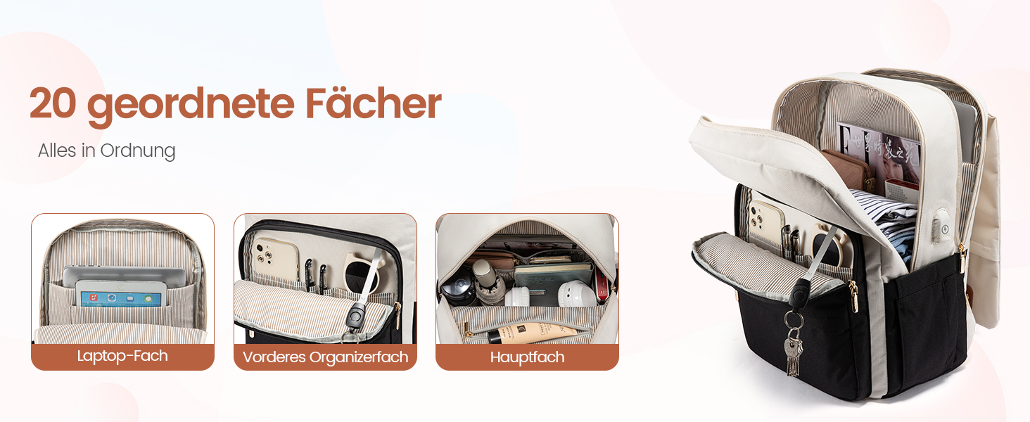 LOVEVOOK Рюкзак для жінок, рюкзак для ноутбука 15.6 дюймів, водонепроникний, для роботи, навчання, подорожей, стильний, бежевий & кавовий колір