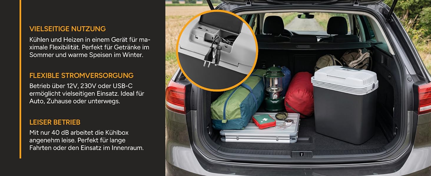 Автомобільний холодильник/термос First Austria 24L з USB-C PD 3.0 (52W) - для авто та кемпінгу, чорний/сірий