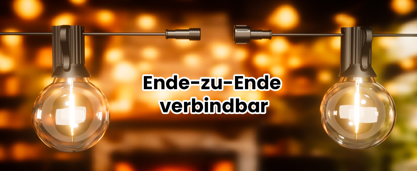 Світлодіодна гірлянда для зовнішнього використання, 60 м, G40 LED, вологостійка IP45, димерна, тепле біле світло (2700K), 104 пластикові лампочки, для декору саду, тераси, вечірки