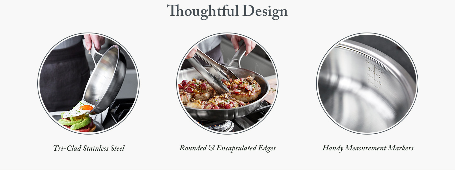 Набір кухонного посуду Merten & Storck Tri-Ply 8-piece, Тöpfe & Pfannen, нержавіюча сталь, з мірною шкалою, антикраплинний бортик, кришки зі скла, для індукційних плит, сумісний з духовкою та посудомийною машиною, сріблястий