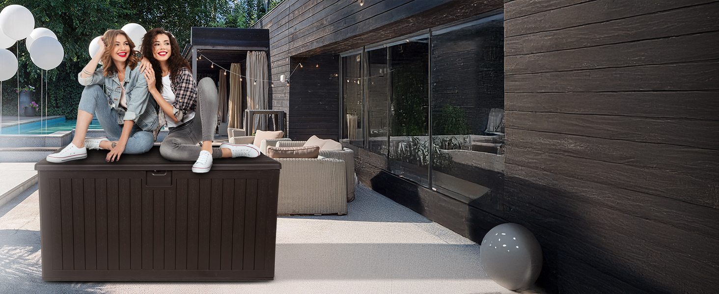 Універсальний садовий ящик-скриня Columba 490 л з кришкою - вуличний шафа, лавка зі зберіганням, контейнер для подушок, садовий будиночок, ящик для інструментів - чорний