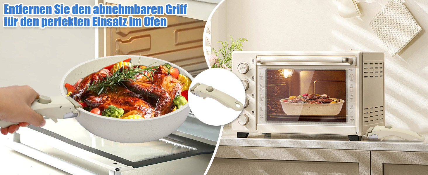 Набір посуду GFTIME 17-ти частинний з антипригарним покриттям Ceramic, для всіх плит (індукція), зі знімними ручками, 20/26 см скляні кришки, без PFOA/PTFE/PFAS