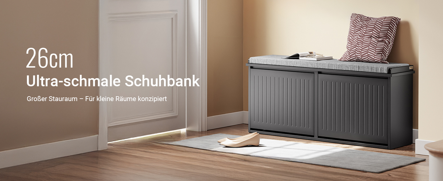 Взуттєва шафа SoBuy з 2 відкидними кришками, вузька, з 4 полицями, біла, 61x100x26 см, FSR165-W (з лавкою, чорна)