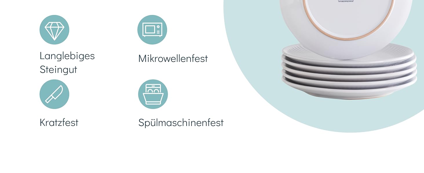 Набір посуду Steingut Hygge 24 шт. для 6 осіб (світло-сірий), Tafelservice, Pure Living, TESTSIEGER