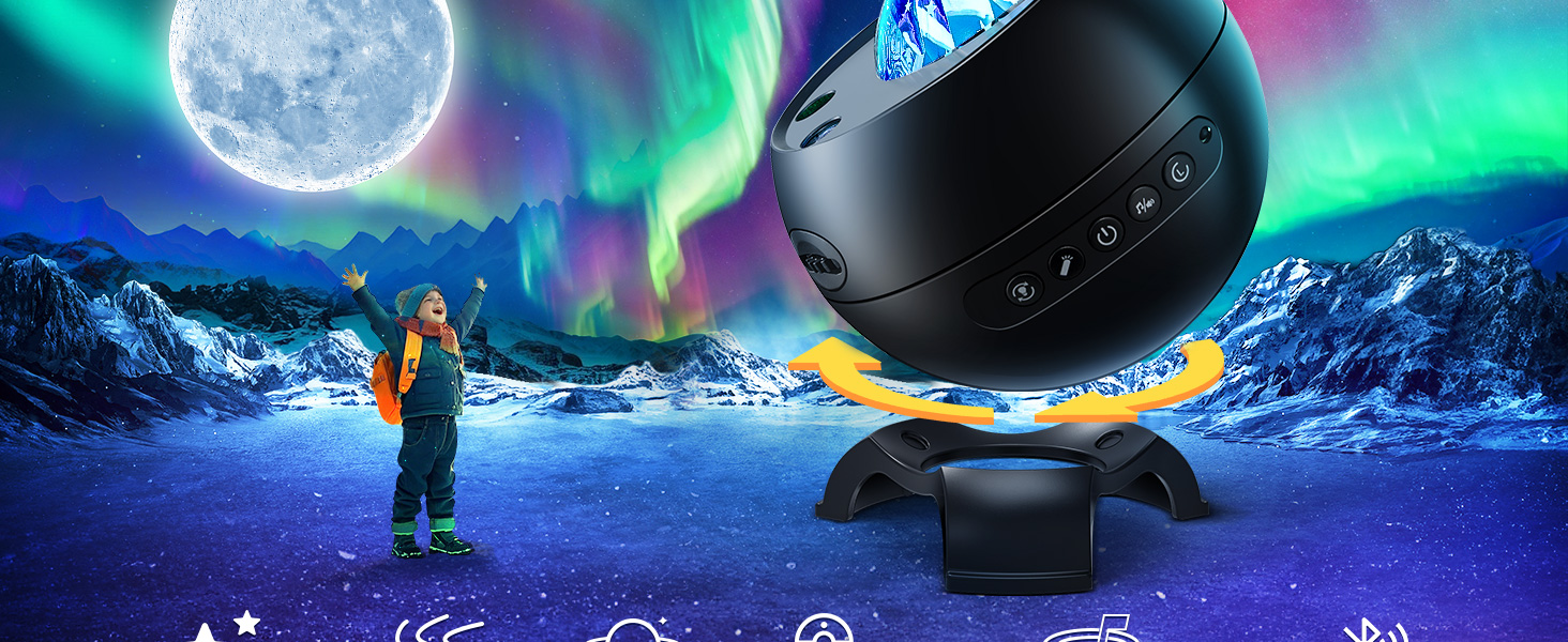 Проектор зоряного неба COOLNIGHT: нічник-проектор галактики та північного сяйва (Аврора) з 180 режимами світла, білим шумом та Bluetooth, чорний