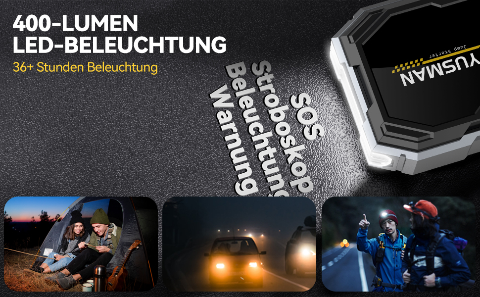 Powerbank для автомобіля Starthilfe: 6000A, 12V, бустер для акумулятора, LCD-дисплей, 4 режими LED-підсвічування. Підходить для бензинових (8L) та дизельних (6L) авто, SUV, мотоциклів, газонокосарок.