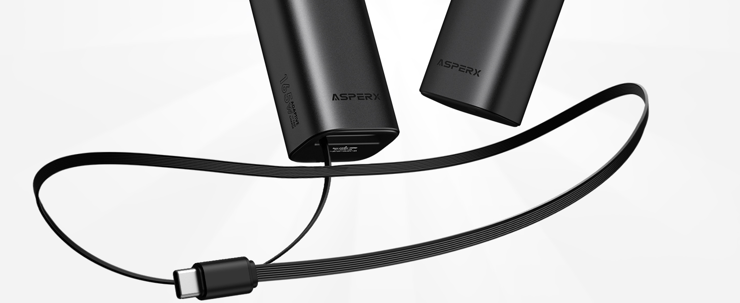 Power Bank AsperX 20000mAh, 165W, 2x USB-C (100W), для ноутбуків, iPhone, MacBook, Samsung, вбудований кабель 60см, TFT-дисплей