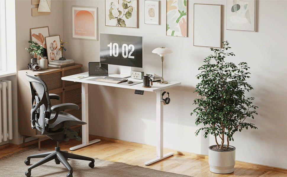 Електричний стіл Cubiker 120x60 см, регулювання висоти, сталеві T-подібні ніжки, пам'ять, антиколізійна система, біла стільниця