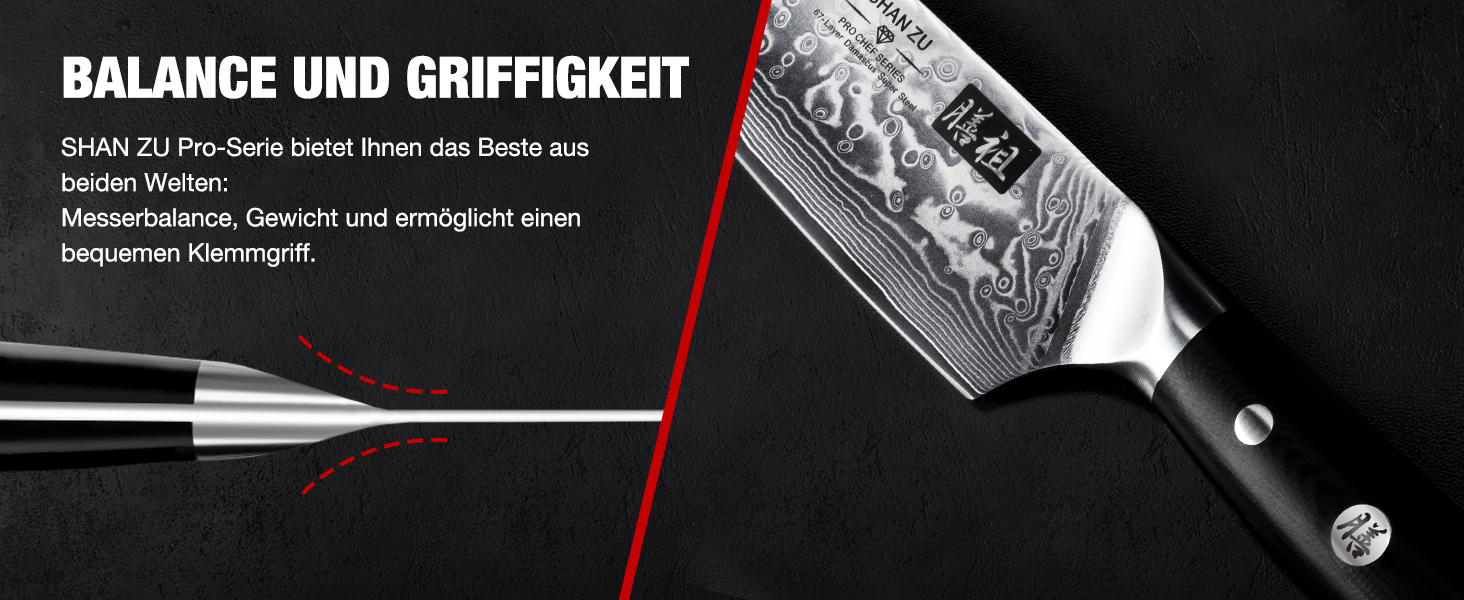 Ніж кухарський SHAN ZU Damast Pro Series, 20 см, 67 шарів дамаської сталі, ручка G10