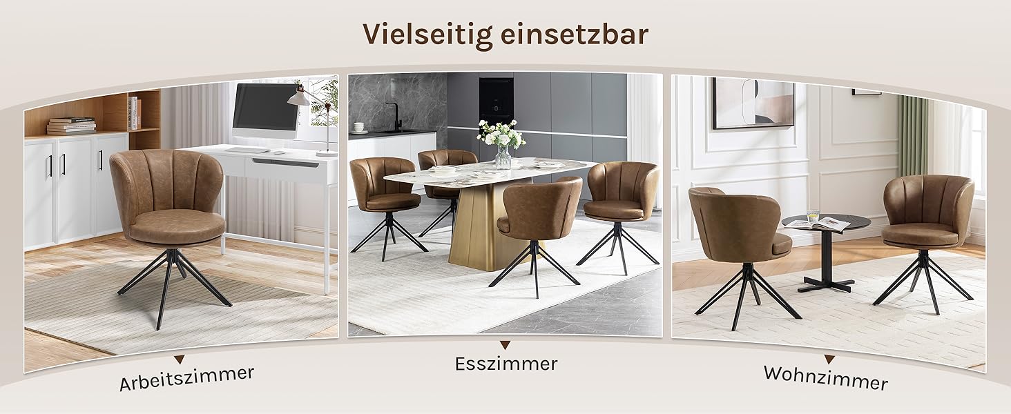 Крісла для їдальні WOLTU (2 шт), обертаються на 360°, з підлокітниками, для кухні та вітальні, стильні, витримують до 150 кг (штучна шкіра, темно-коричневі)