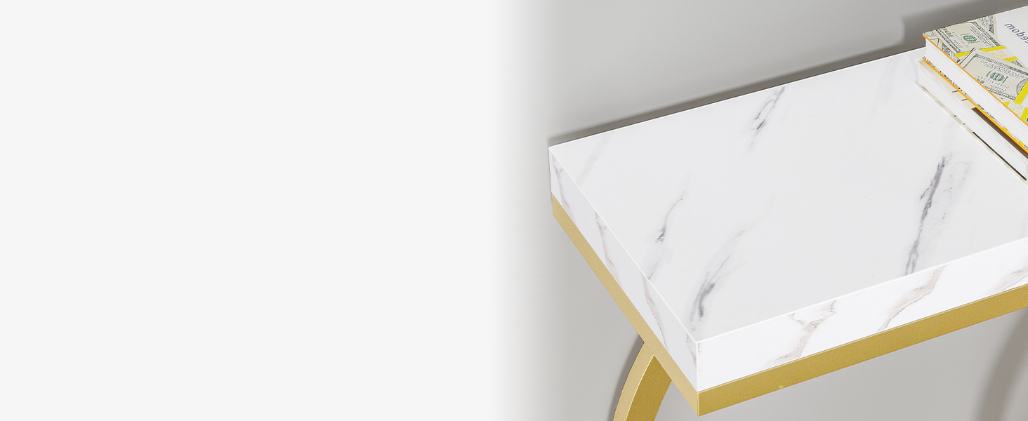 Консоль Tribesigns 140 см сірого кольору: сучасний столик для прихожої з металевими ніжками, дерев'яний столик для вітальні та фойє, чорний (золотий)