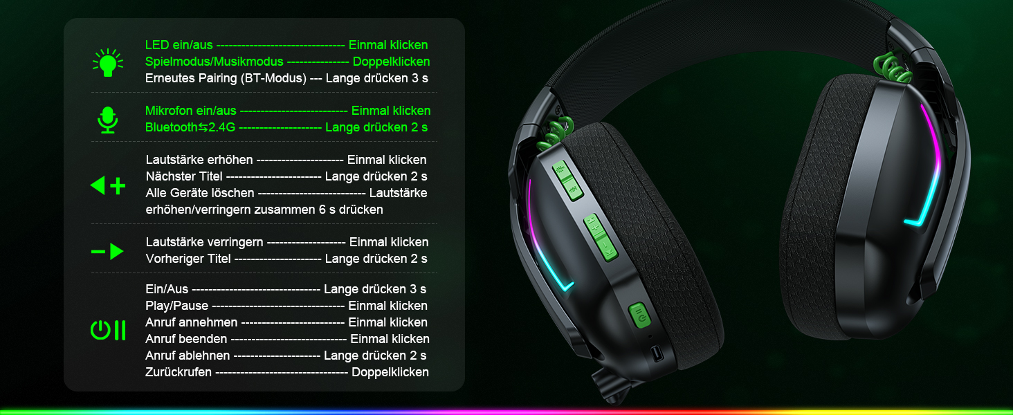 WG1 Bluetooth ігрова гарнітура з мікрофоном, бездротова, 2.4G, для PS5, PS4, PC, Switch, Mac, з LED підсвічуванням, шумозаглушення, 50 годин роботи, Satinweiß (Upgrade-Xbox, Quantum White)