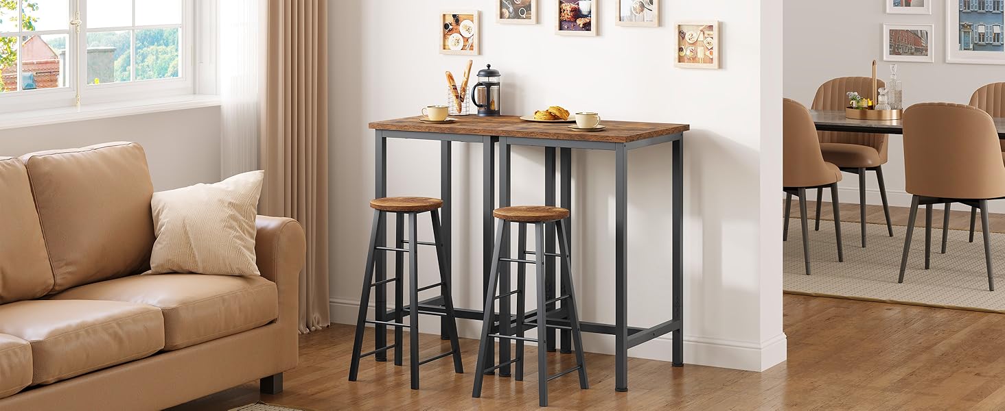 WOLTU Невеликий барний столик 60 x 100 x 60 см, кутовий, метало-дерев'яний, для кухні, бару, вітальні, білий+світлий дуб, BT34hei, без стільців