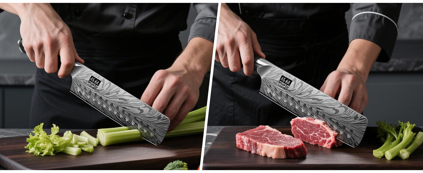 Японський ніж SHAN ZU Nakiri 18 см з пудлової сталі для кухні. Професійний ніж шеф-кухаря з ергономічною ручкою з паккавуду