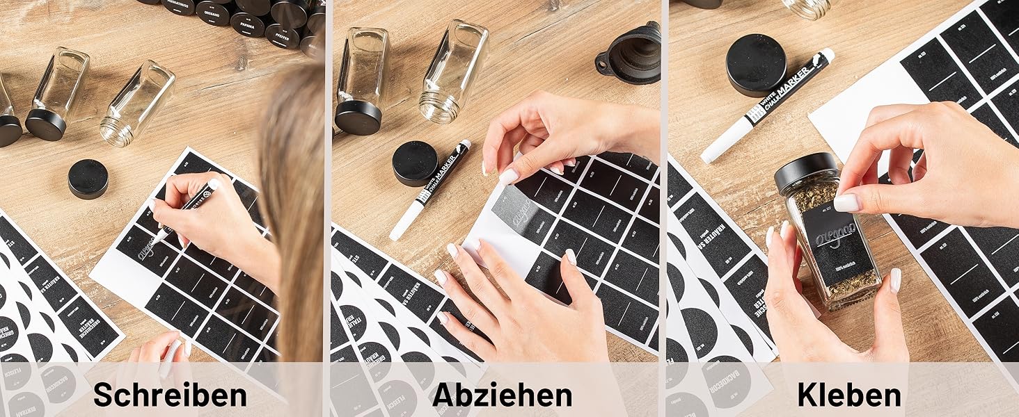 Набір банок для спецій Deco haus® (36 шт.) з кришками чорного кольору, з мірною ложкою та етикетками