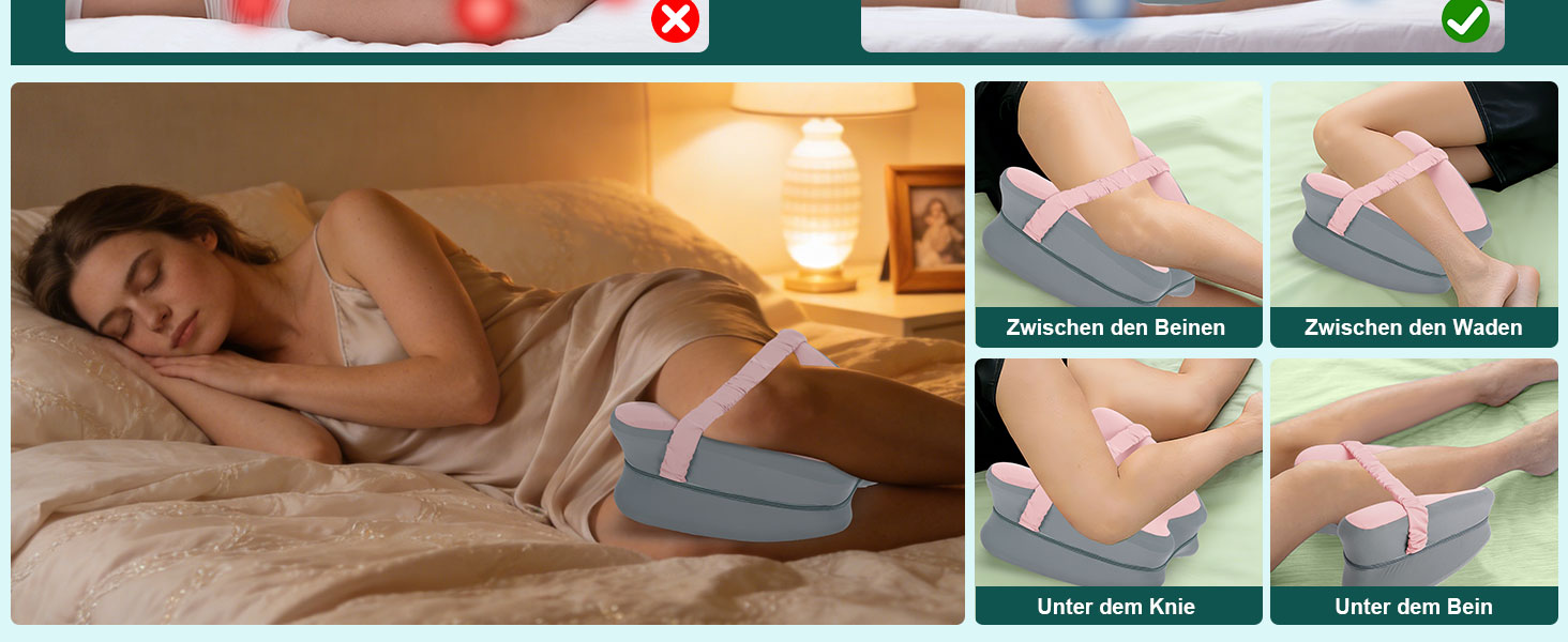 Ортопедична подушка для ніг Dioxide для сну на боці з ефектом пам'яті (Memory Foam) для зняття болю в попереку, колінах та суглобах, знімний чохол, рожева
