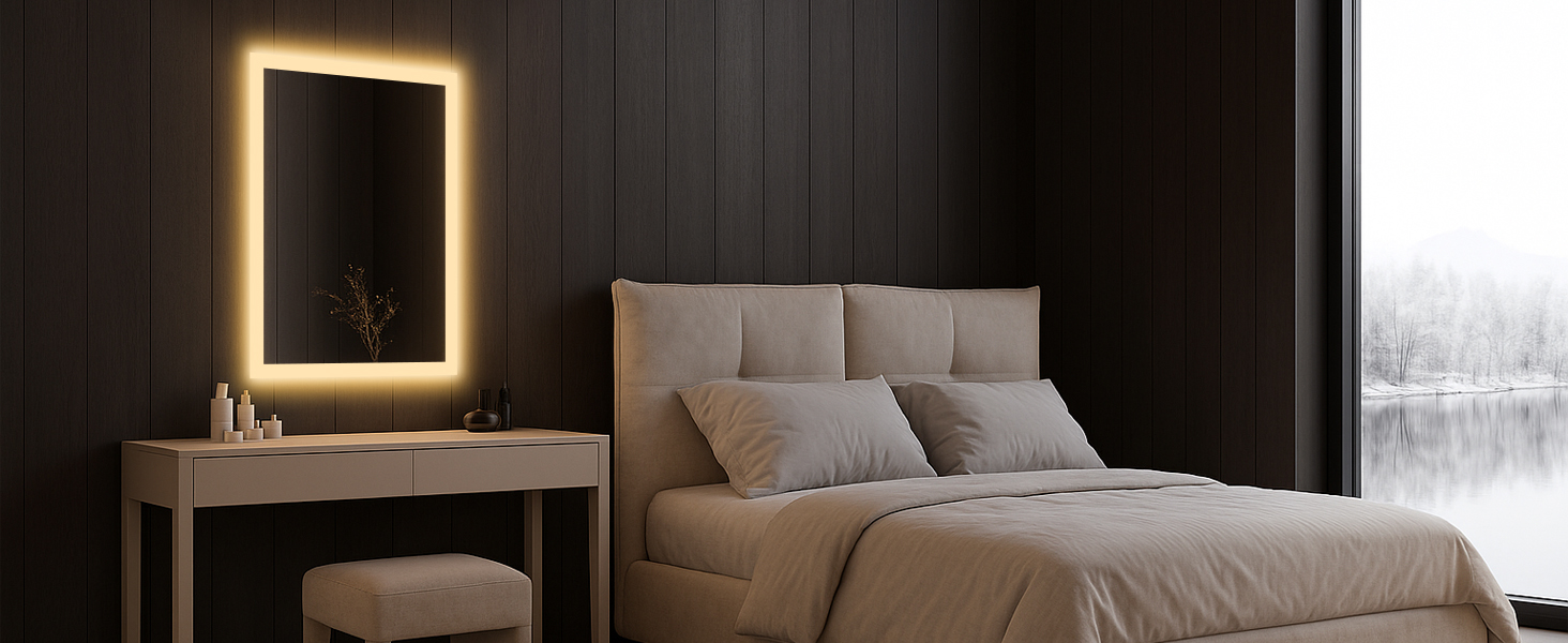 Дзеркало для ванної кімнати з підсвічуванням LED, антизапар, 2 кольори світла (3000K/6500K), вимикач-клавіша, прямокутне, 45 x 60 см